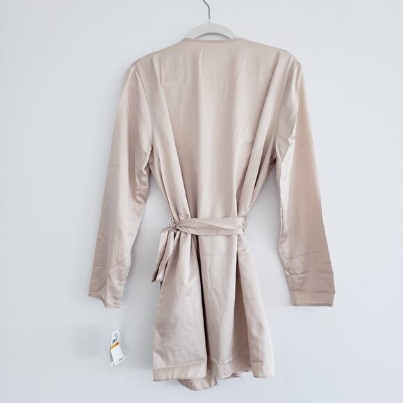 Flora Lace V Neck Belted Beige / Cream Silky Robe Small/ Medium - Picture 7 of 10